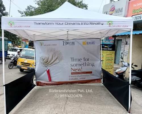 Custom printed gazebo tents by Bizbrandvision Pvt. Ltd. for marketing events and exhibitions