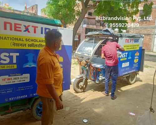 E-rickshaw full body branding by Bizbrandvision Pvt. Ltd. with vibrant vinyl wraps for maximum reach