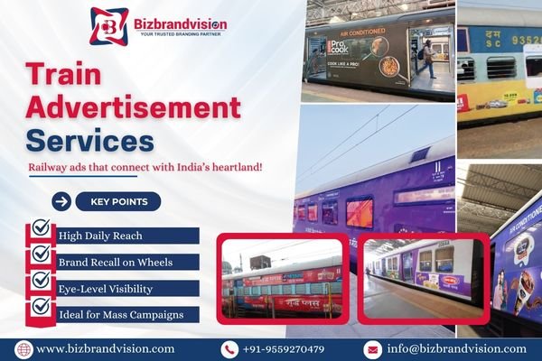 Pan India train advertisement services by Bizbrandvision Pvt. Ltd. for large-scale transit branding